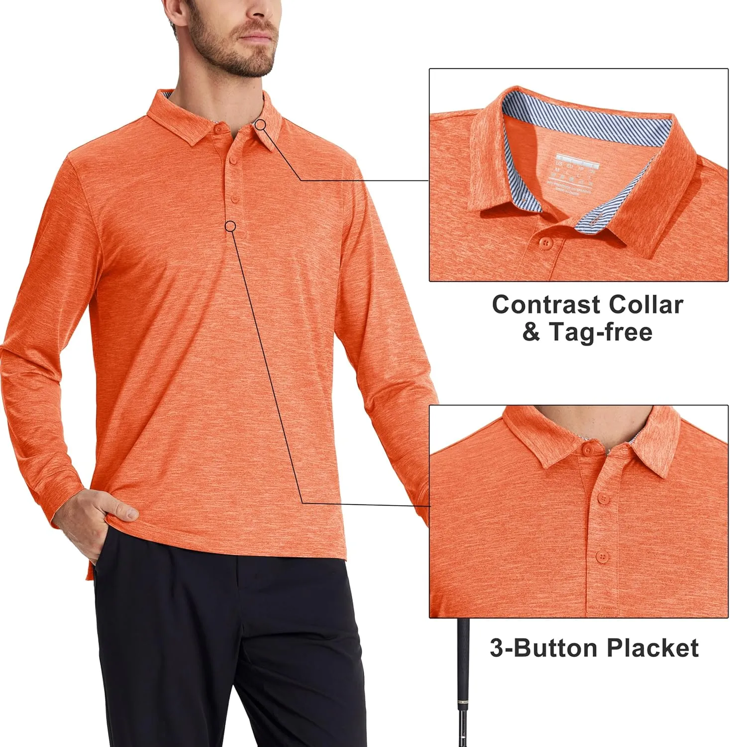 MAGCOMSEN Men's Long Sleeve Golf Polo Shirts Collared Athletic Quick Dry Lightweight Work Shirts