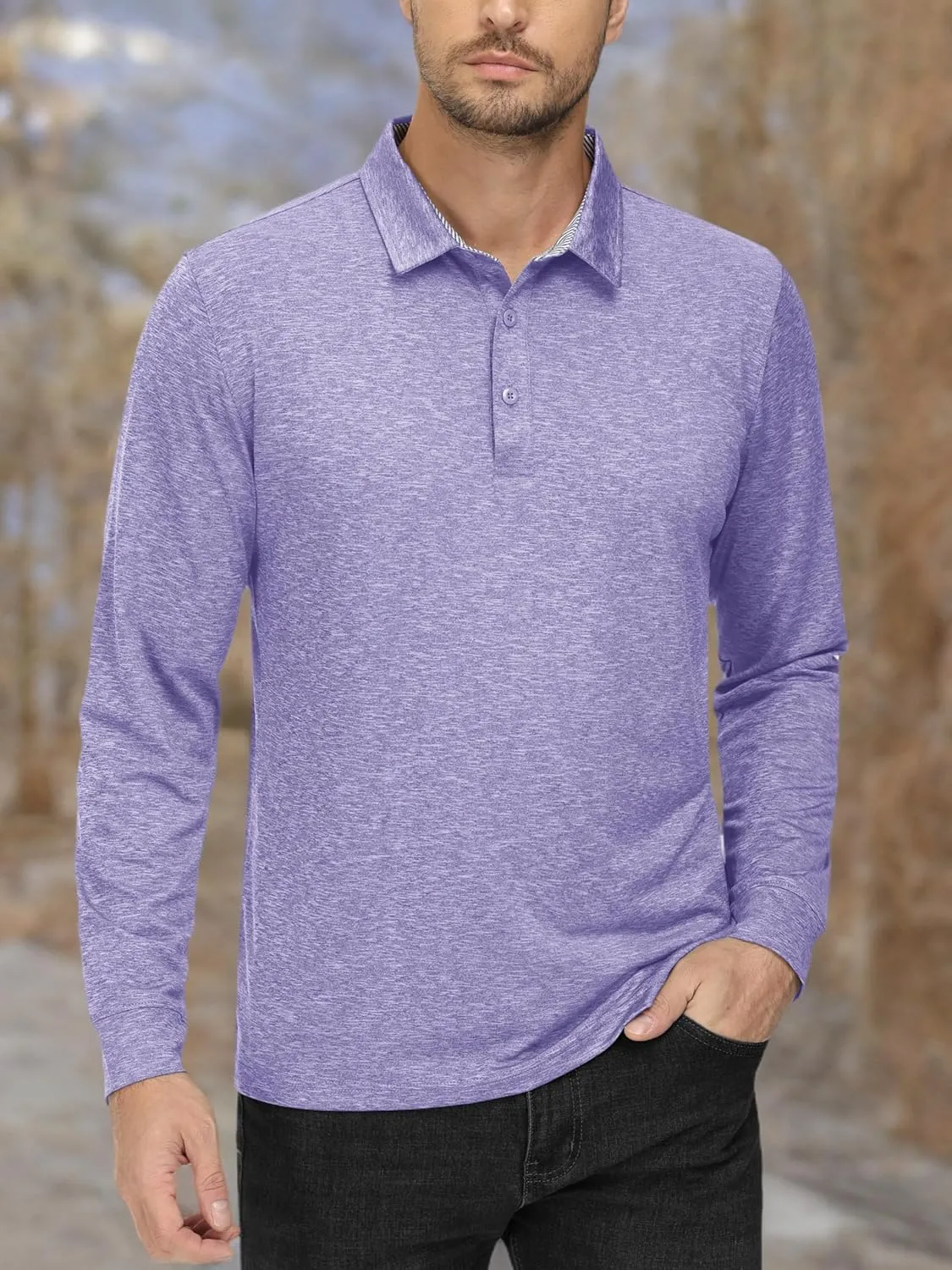 MAGCOMSEN Men's Long Sleeve Golf Polo Shirts Collared Athletic Quick Dry Lightweight Work Shirts