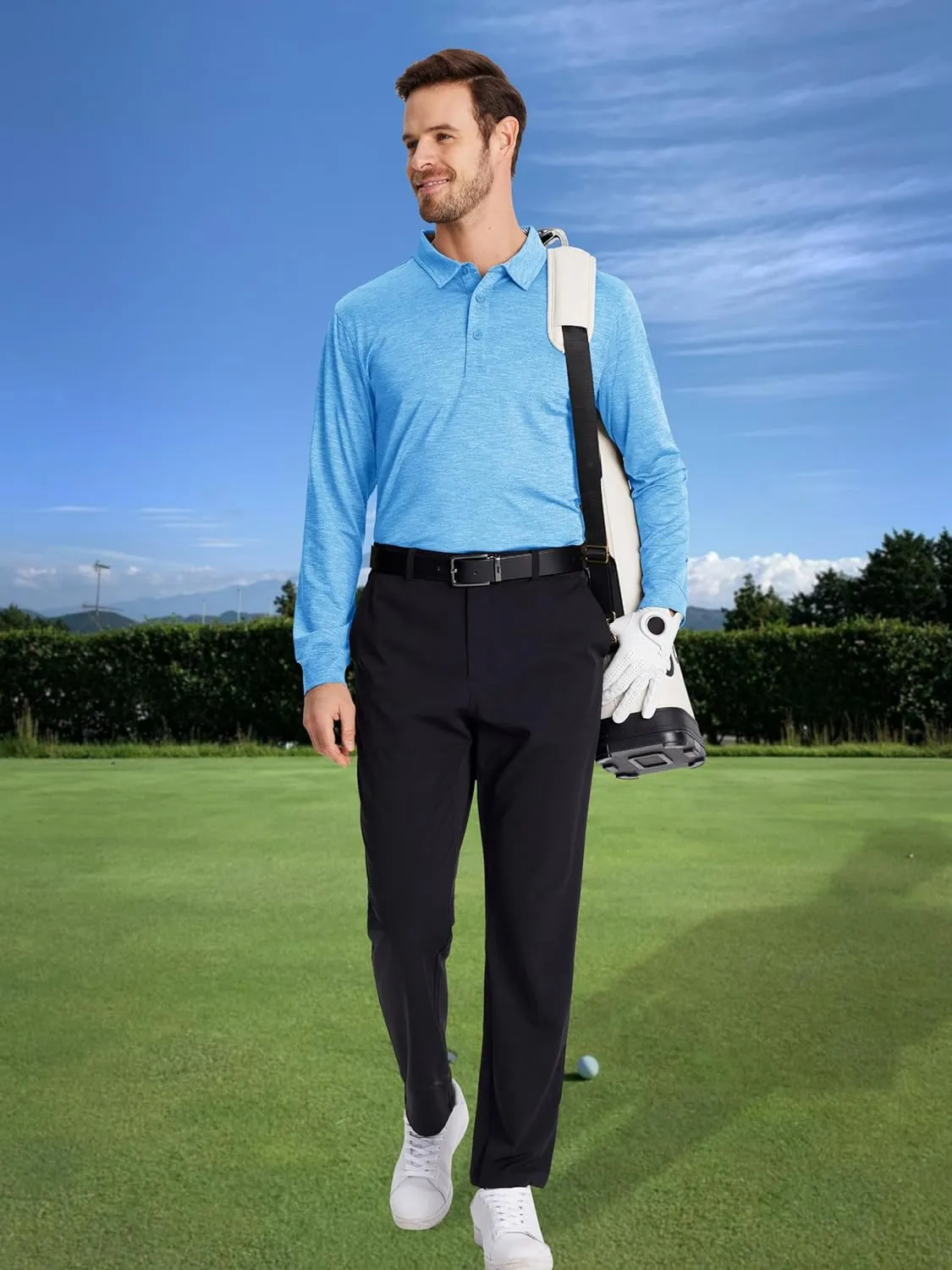 MAGCOMSEN Men's Long Sleeve Golf Polo Shirts Collared Athletic Quick Dry Lightweight Work Shirts