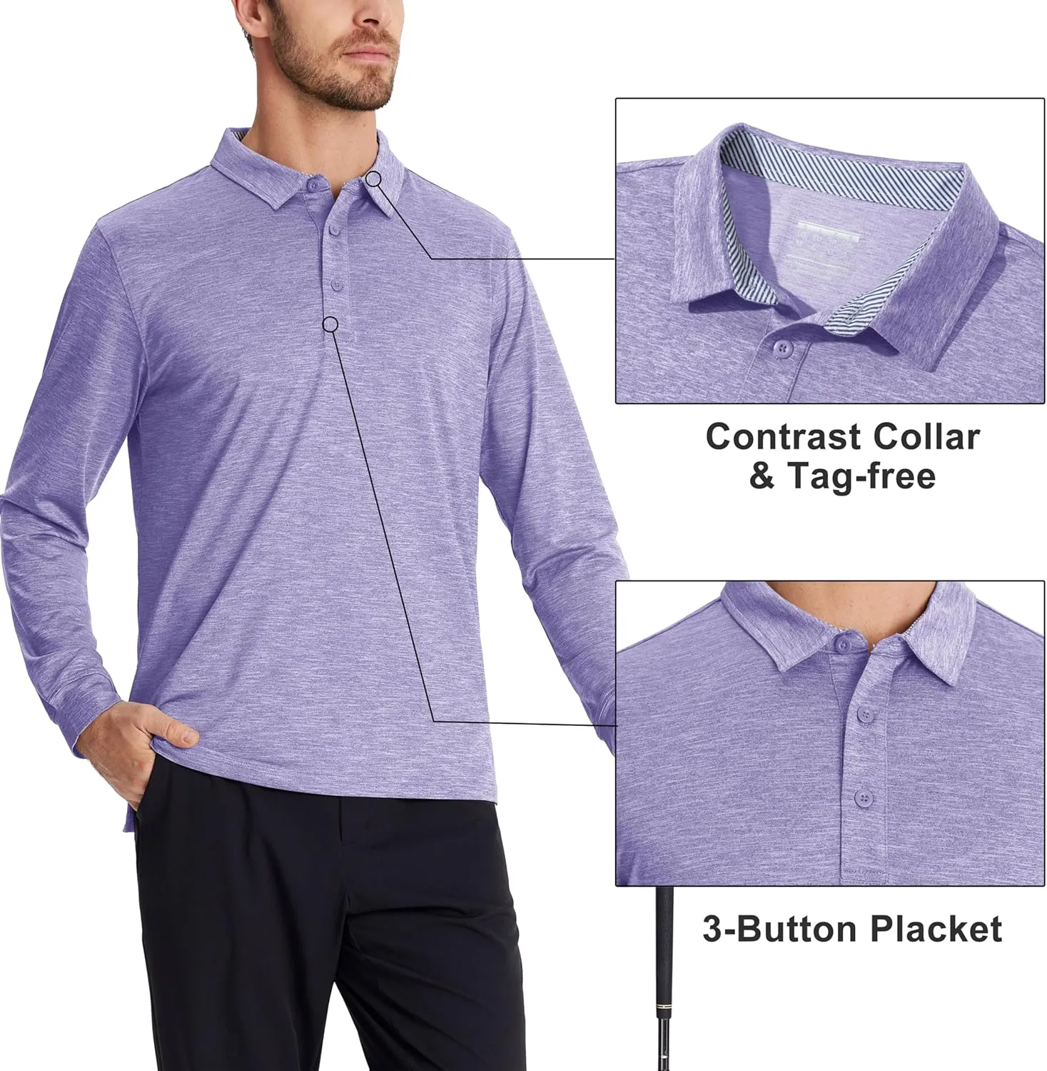 MAGCOMSEN Men's Long Sleeve Golf Polo Shirts Collared Athletic Quick Dry Lightweight Work Shirts