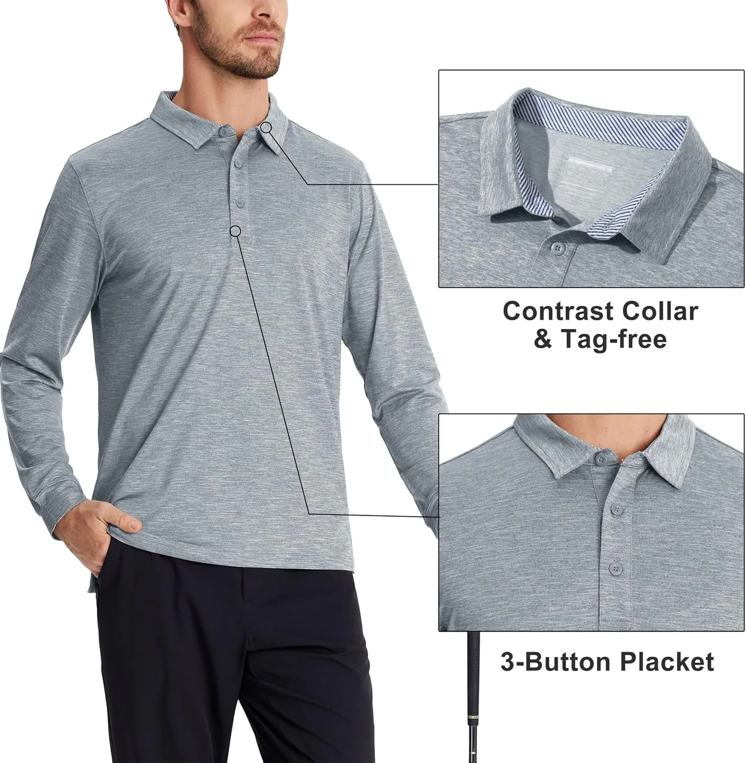 MAGCOMSEN Men's Long Sleeve Golf Polo Shirts Collared Athletic Quick Dry Lightweight Work Shirts