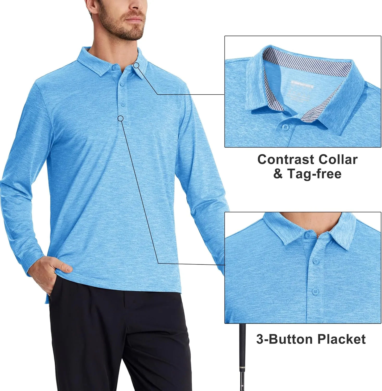 MAGCOMSEN Men's Long Sleeve Golf Polo Shirts Collared Athletic Quick Dry Lightweight Work Shirts
