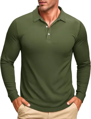 MAGCOMSEN Men's Polo Shirt Long Sleeve Golf Shirts Quick Dry Lightweight 3-Button Performance Work Fishing Athletic