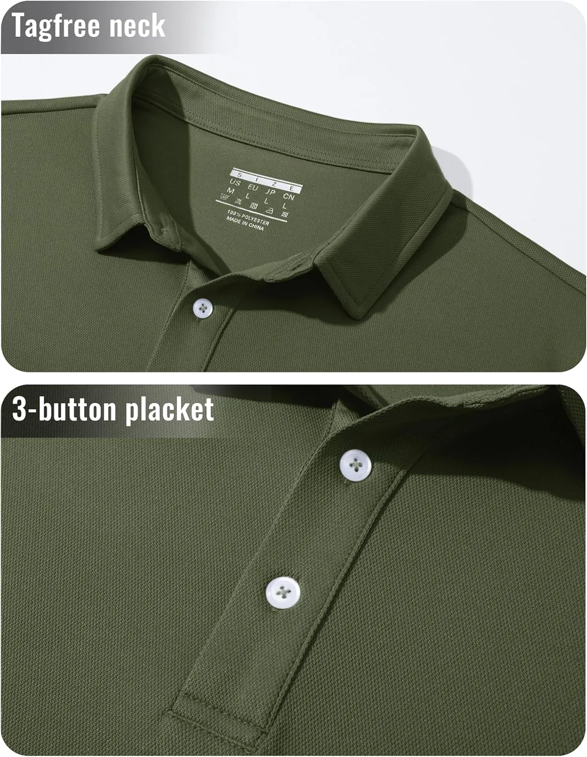 MAGCOMSEN Men's Polo Shirt Long Sleeve Golf Shirts Quick Dry Lightweight 3-Button Performance Work Fishing Athletic