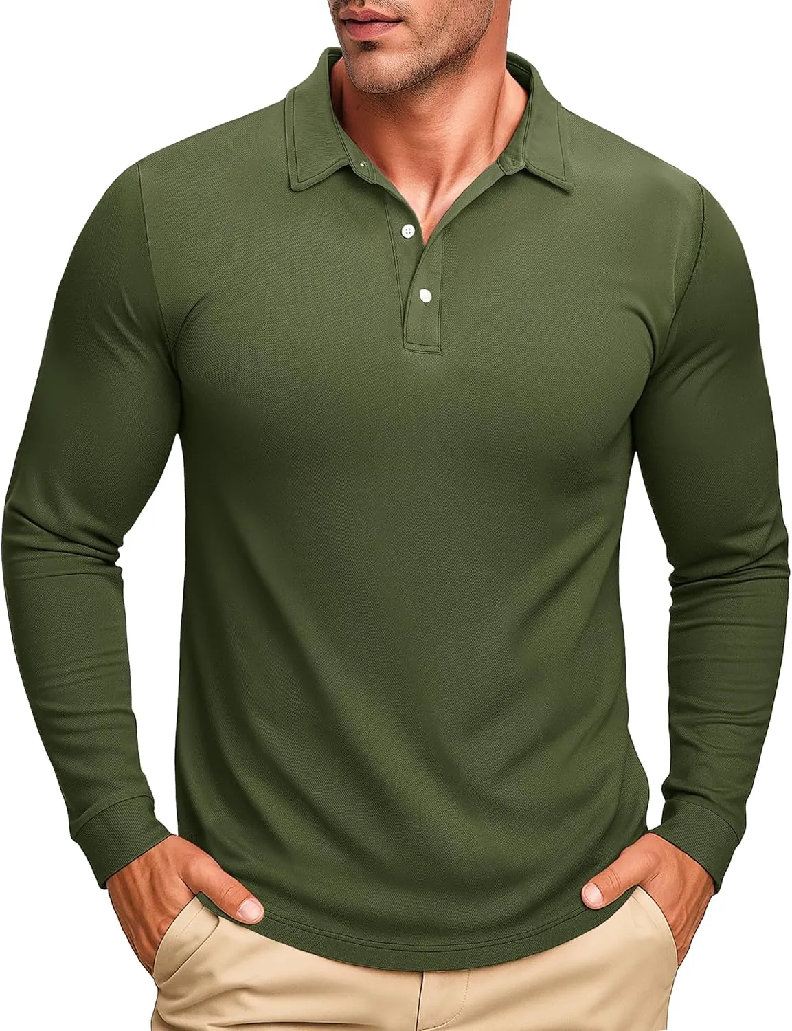 MAGCOMSEN Men's Polo Shirt Long Sleeve Golf Shirts Quick Dry Lightweight 3-Button Performance Work Fishing Athletic