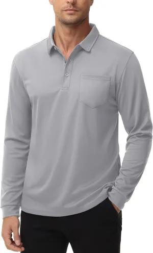 MAGCOMSEN Men's Polo Shirts with Pocket Long Sleeve Golf Quick Dry Shirts Performance Athletic Work Casual Collared Shirt
