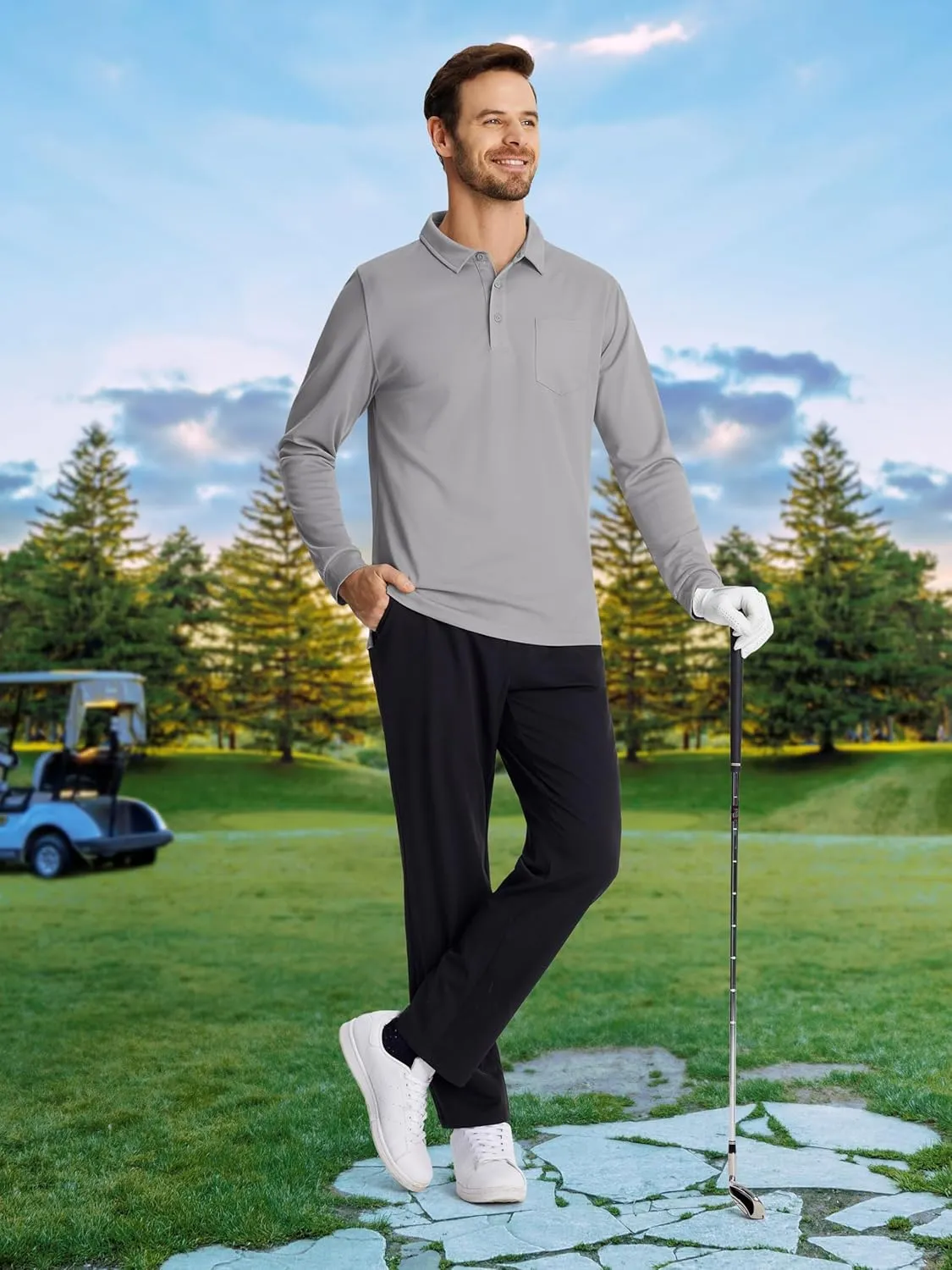 MAGCOMSEN Men's Polo Shirts with Pocket Long Sleeve Golf Quick Dry Shirts Performance Athletic Work Casual Collared Shirt