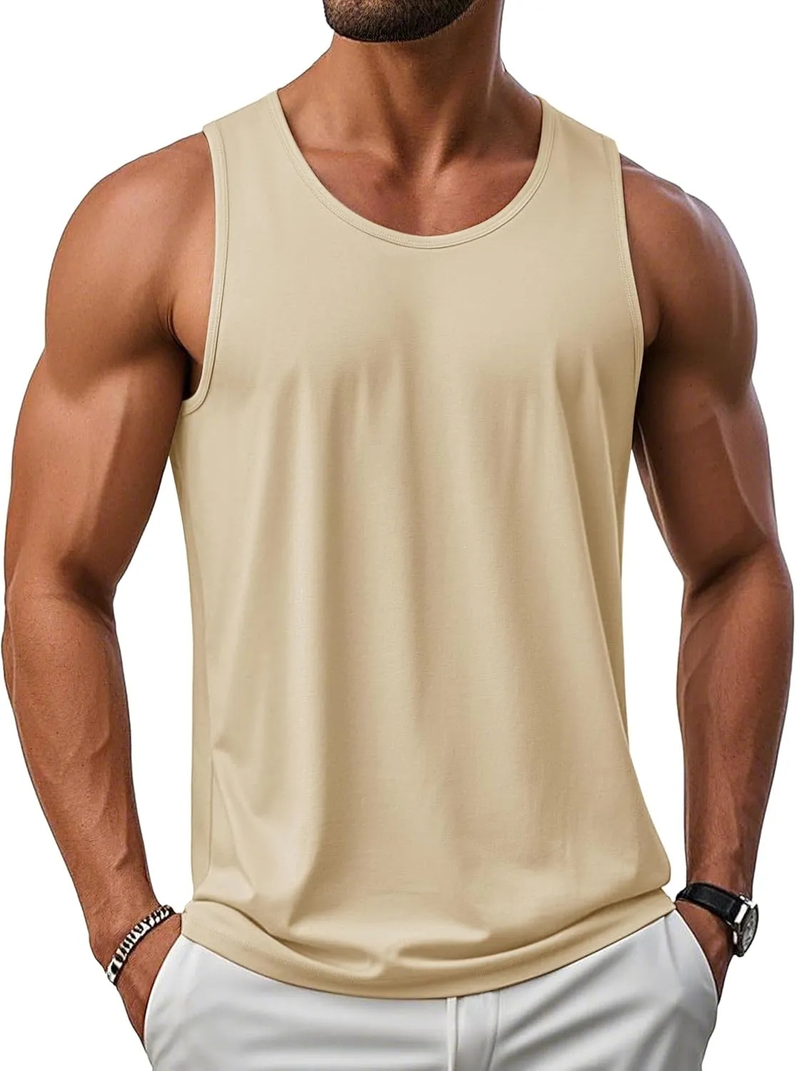 MAGCOMSEN Men's UPF 50  Tank Top Gym Workout Sleeveless Muscle Shirts Sun Protection Cut Off Shirts Summer Sleeveless T Shirt
