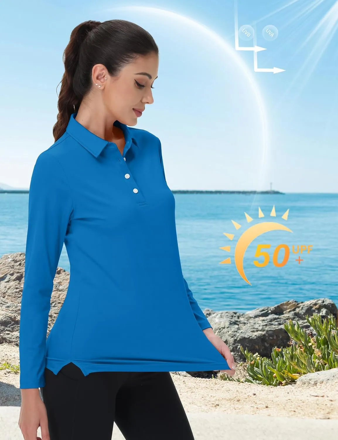 MAGCOMSEN Women's Polo Shirts Long Sleeve Golf T Shirt Quick Dry UPF 50  Sun Protection Lightweight Athletic Tennis Shirts