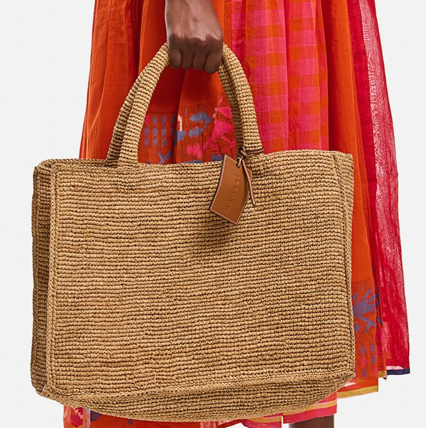 manebi sunset natural raffia tan large bag