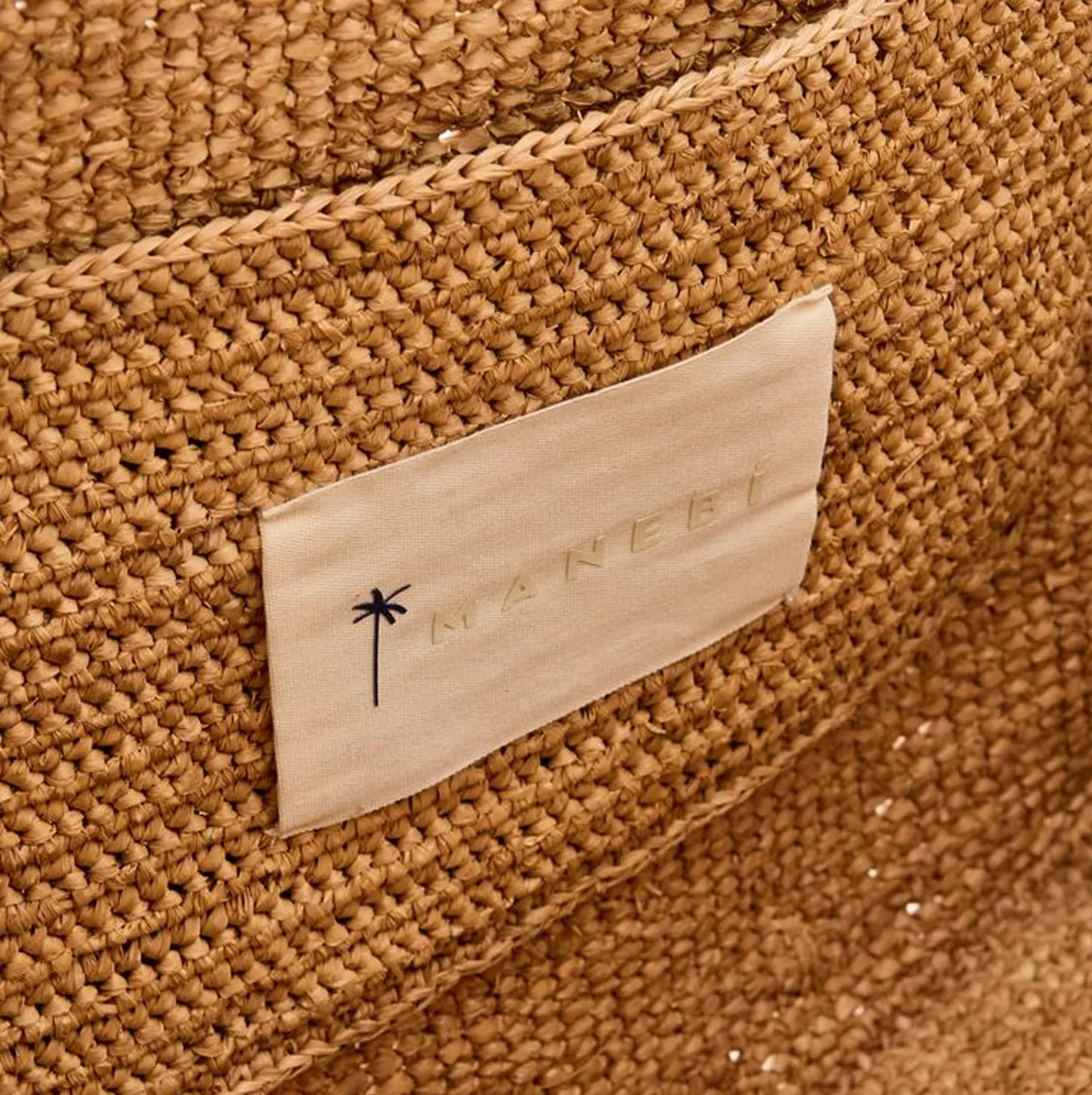 manebi sunset natural raffia tan large bag
