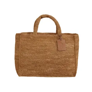 manebi sunset natural raffia tan large bag