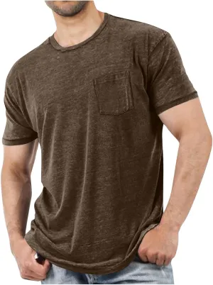 Men Short Sleeve T Shirts with Chest Pocket, Solid Color Crewneck Tee Soft Comfy Summer Tops Workout Athletic Tshirt