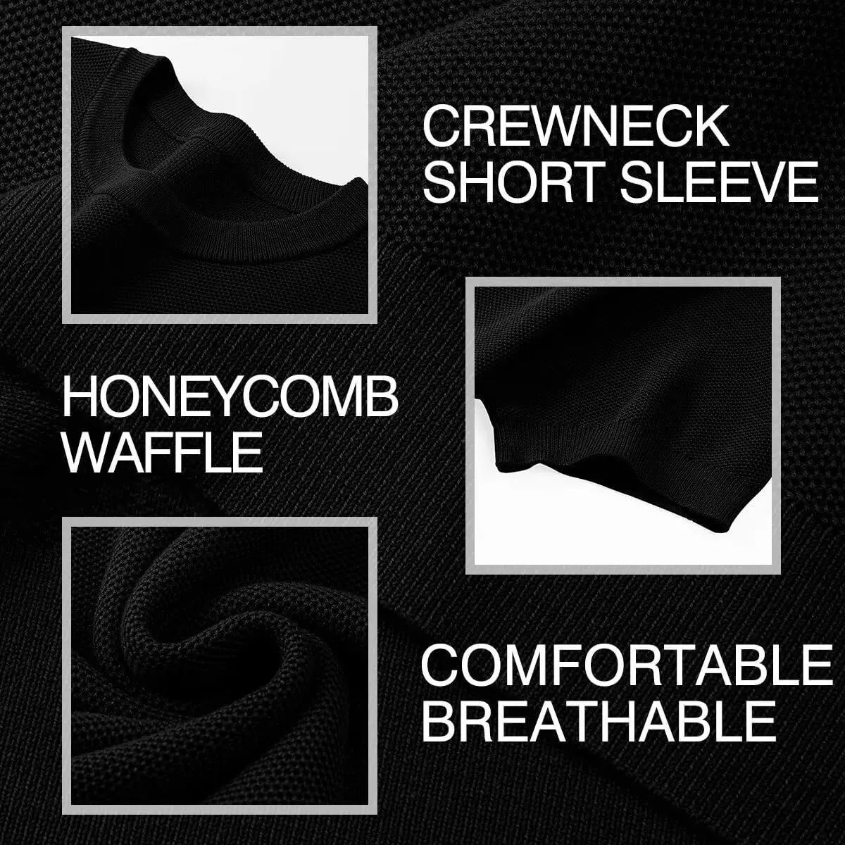 Mens 100% Cotton T-Shirts Casual Short Sleeve Crewneck Knit Shirts Summer Waffle Solid Knitted Pullover Sweater