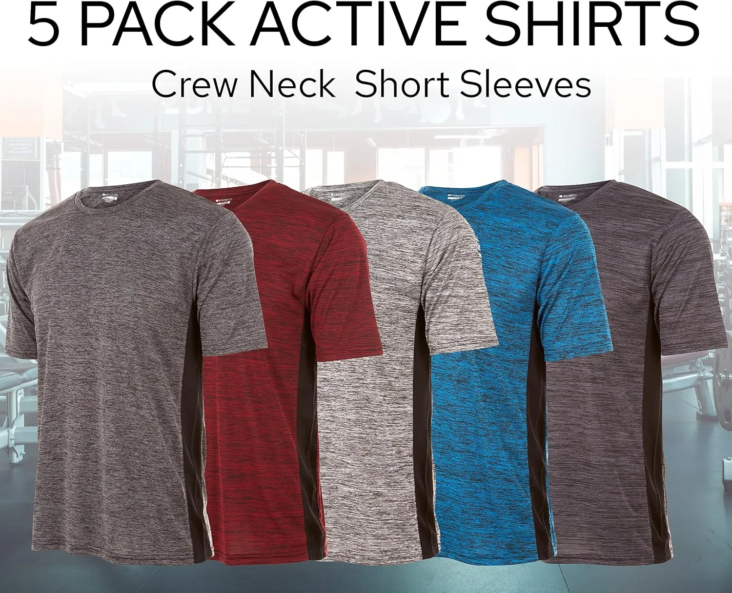 Mens Active T-Shirt - Quick-Dry Athletic Workout Training Crew Neck Short Sleeve Top 5 Pack