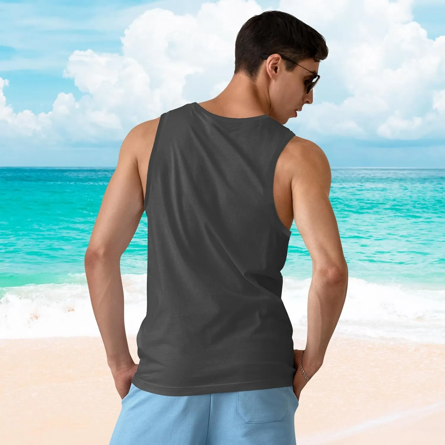 Mens Beach Tank Tops Sleeveless Shirts for Men Summer Hawaiian Graphic Mens Tank Top Workout Gym Shirts Palm Tree Tops