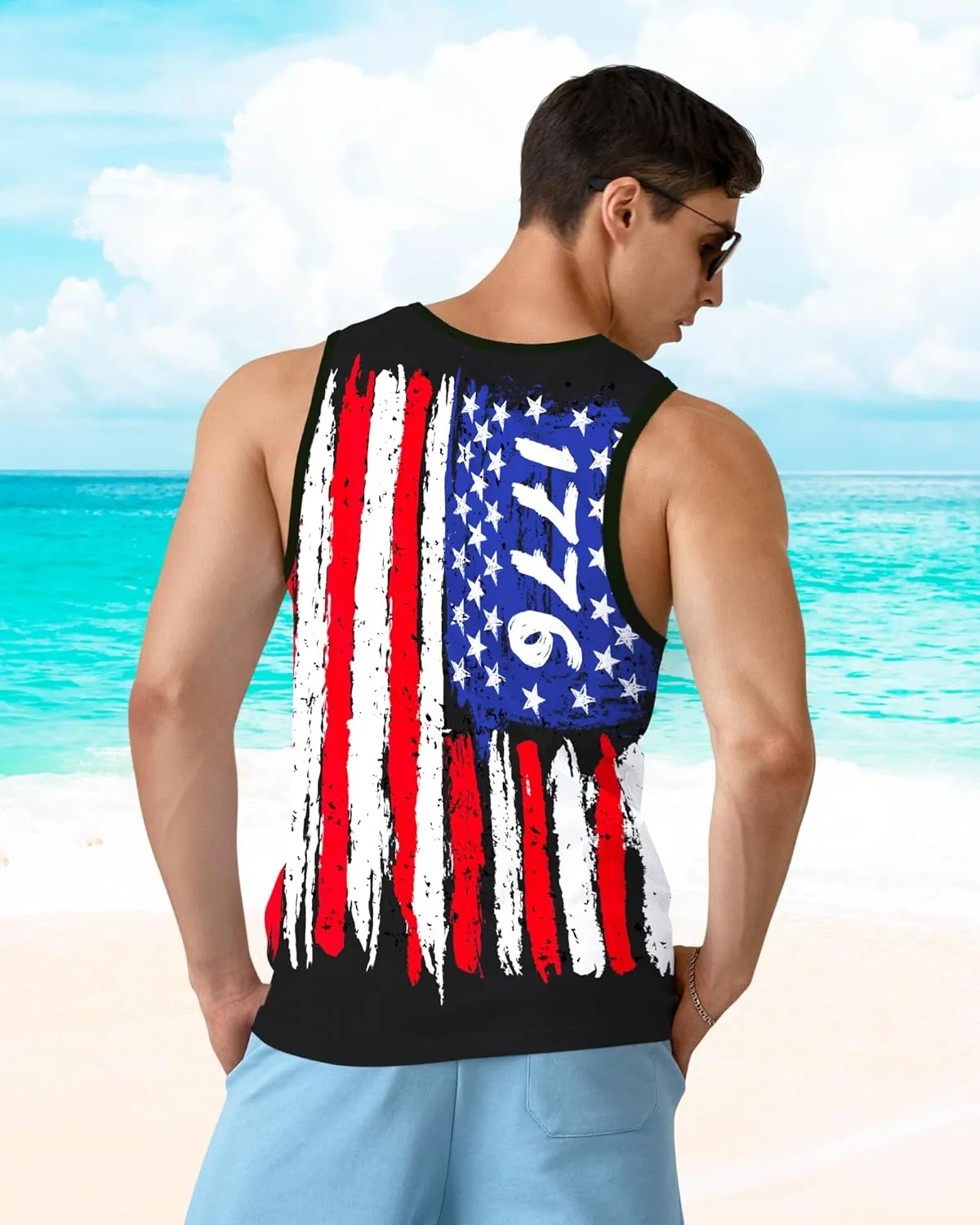 Mens Beach Tank Tops Sleeveless Shirts for Men Summer Hawaiian Graphic Mens Tank Top Workout Gym Shirts Palm Tree Tops