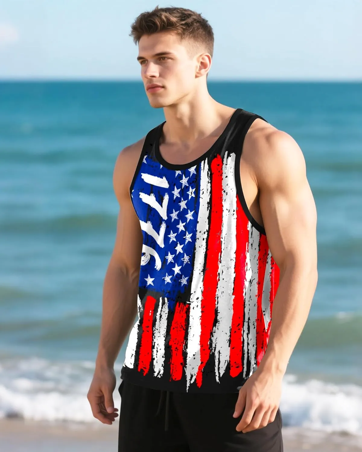 Mens Beach Tank Tops Sleeveless Shirts for Men Summer Hawaiian Graphic Mens Tank Top Workout Gym Shirts Palm Tree Tops
