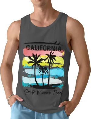 Mens Beach Tank Tops Sleeveless Shirts for Men Summer Hawaiian Graphic Mens Tank Top Workout Gym Shirts Palm Tree Tops