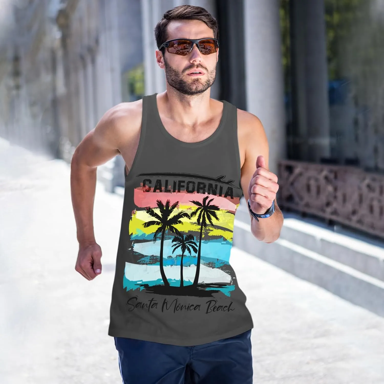 Mens Beach Tank Tops Sleeveless Shirts for Men Summer Hawaiian Graphic Mens Tank Top Workout Gym Shirts Palm Tree Tops
