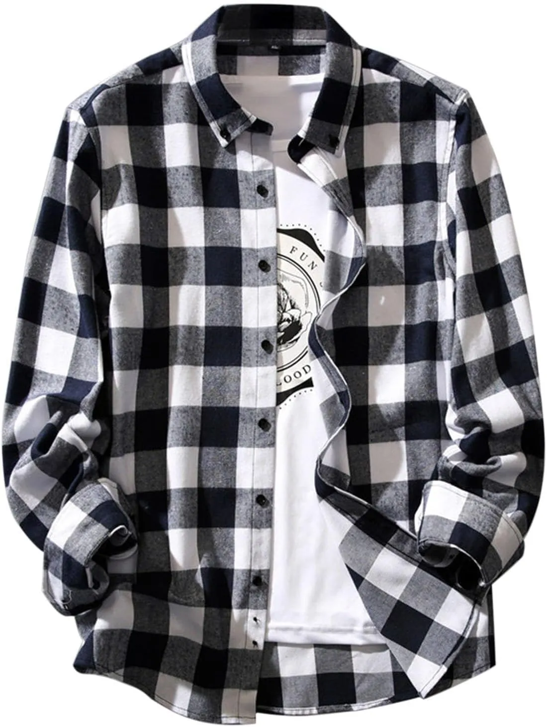 Mens Button Down Shirt Regular Fit Long Sleeve Buffalo Plaid Lapel Camp Shirts Casual Lightweight Jacket Fashion Tops