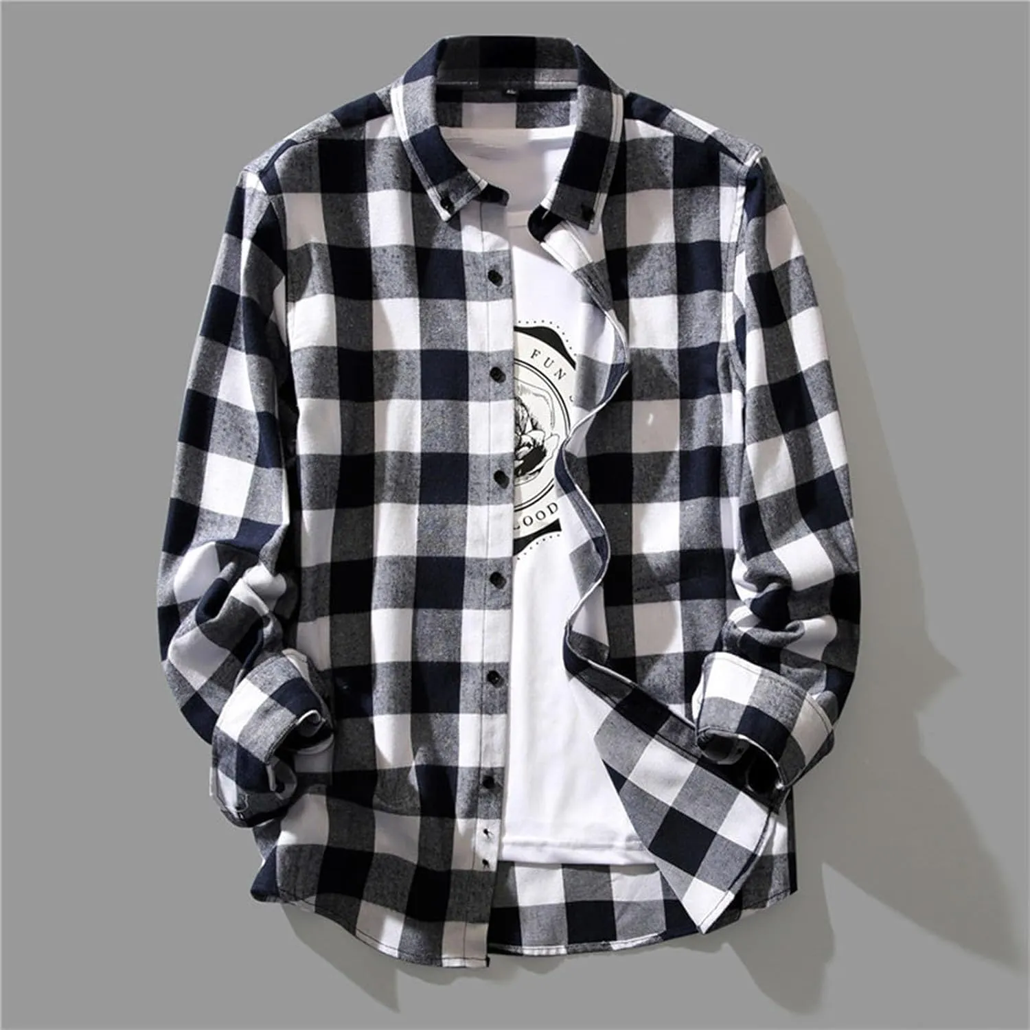 Mens Button Down Shirt Regular Fit Long Sleeve Buffalo Plaid Lapel Camp Shirts Casual Lightweight Jacket Fashion Tops