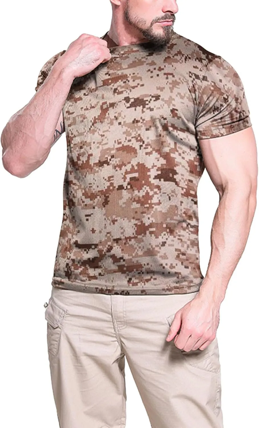 Mens Camo Compression Shirt Short Sleeve Quick Dry Lighweight Athletic Workout T-Shirt Crewneck Sports Tee Base-Layer