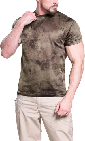 Mens Camo Compression Shirt Short Sleeve Quick Dry Lighweight Athletic Workout T-Shirt Crewneck Sports Tee Base-Layer