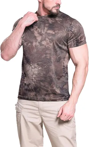 Mens Camo Compression Shirt Short Sleeve Quick Dry Lighweight Athletic Workout T-Shirt Crewneck Sports Tee Base-Layer