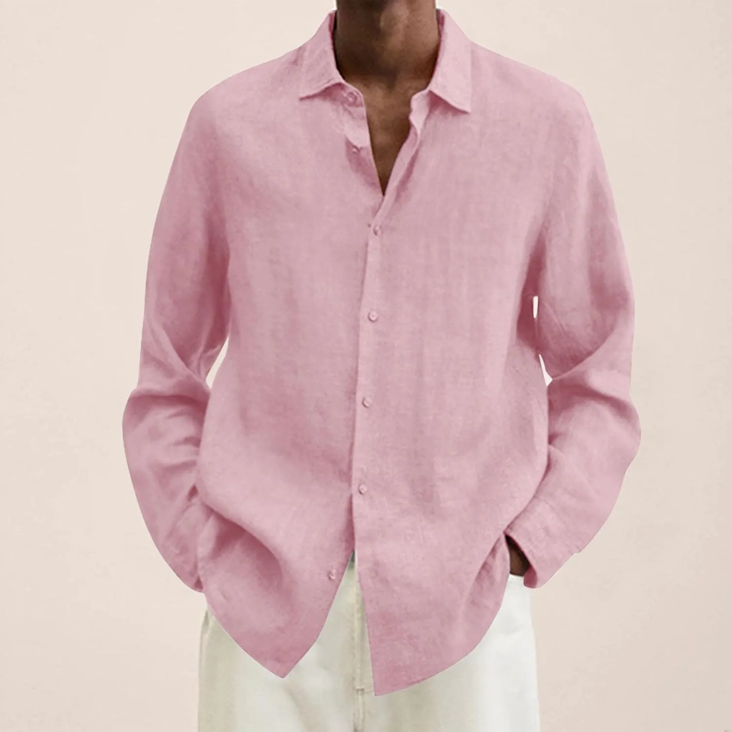 Men's Casual Button Down Shirt Cotton Solid Color Pocket Long Sleeve Shirt Top Long Sleeve T Shirt Men Mens Shirts