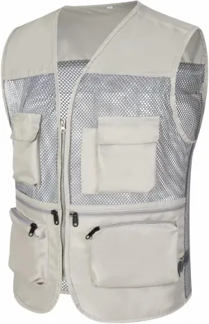Men's Casual Outdoor Work Fishing Travel Photo Cargo Vest Jacket Multi Pockets Lightweight Sleeveless Summer Vest