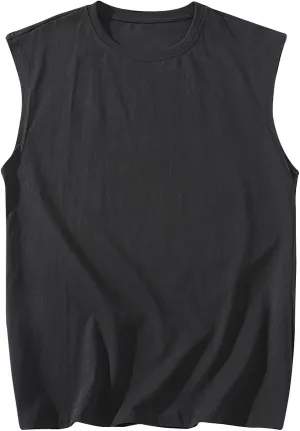 Mens Casual Tank Top Basic Cotton Comfortable Round Neck Solid Color Tank Tops Breathable Quick Dry Workout Tee