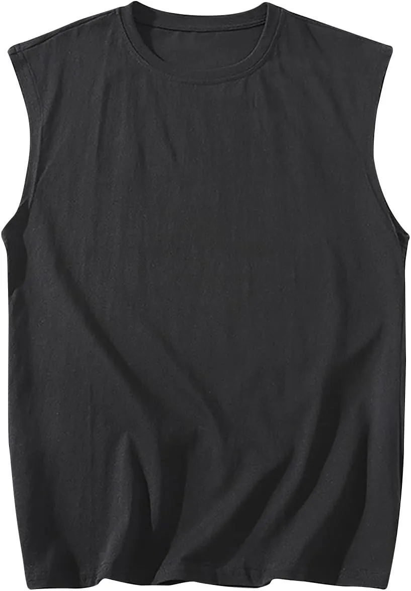 Mens Casual Tank Top Basic Cotton Comfortable Round Neck Solid Color Tank Tops Breathable Quick Dry Workout Tee