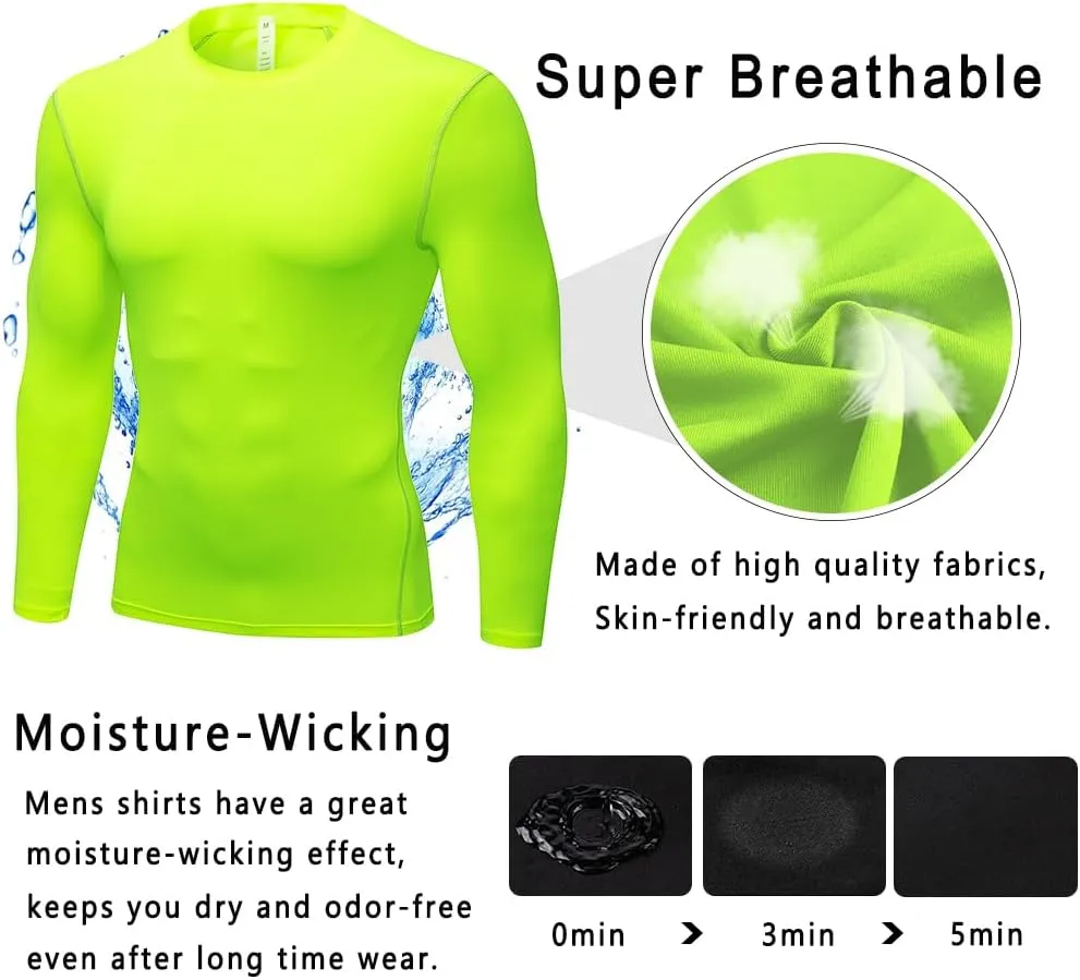 Men's Compression Shirts Long Sleeve Athletic T-Shirts Workout Running Tops Quick Dry Baselayer Undershirts for Football