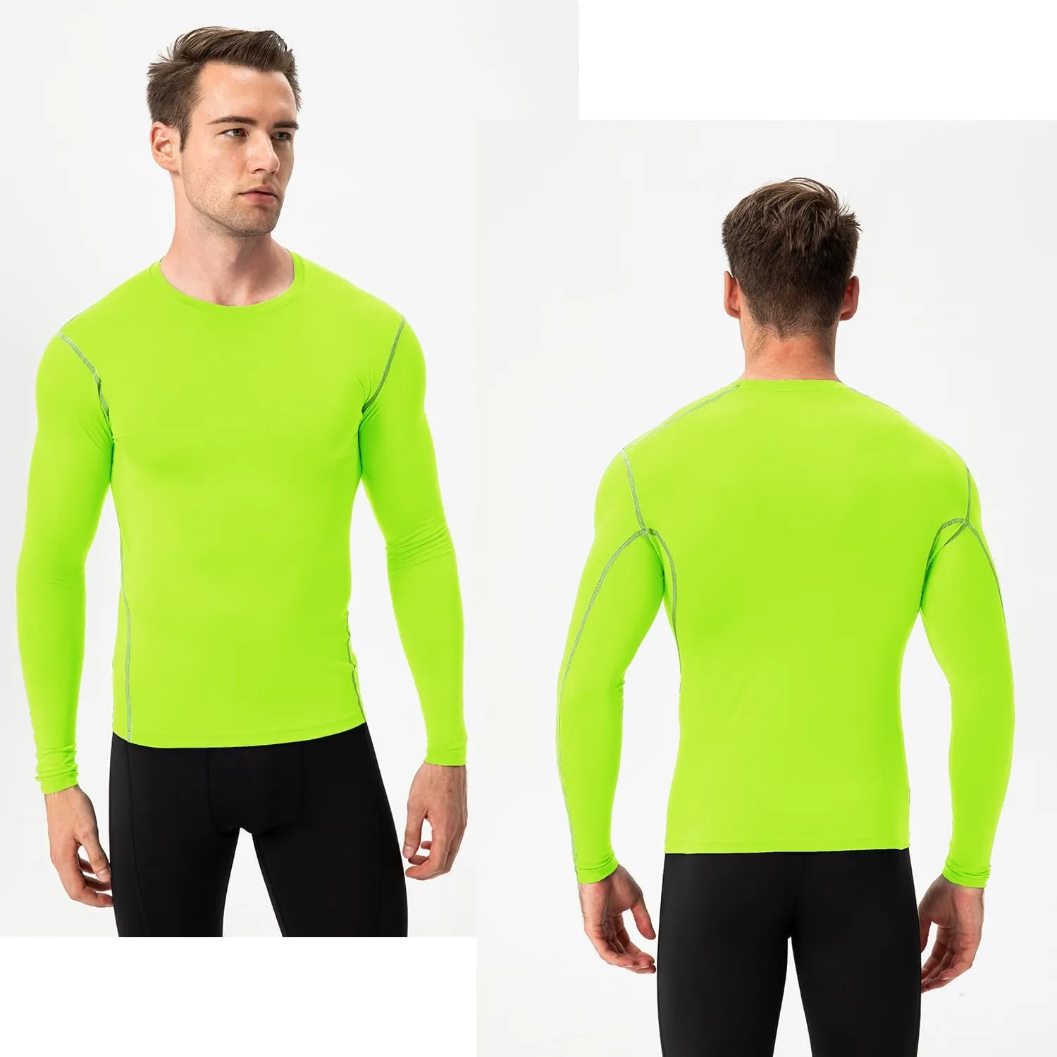Men's Compression Shirts Long Sleeve Athletic T-Shirts Workout Running Tops Quick Dry Baselayer Undershirts for Football
