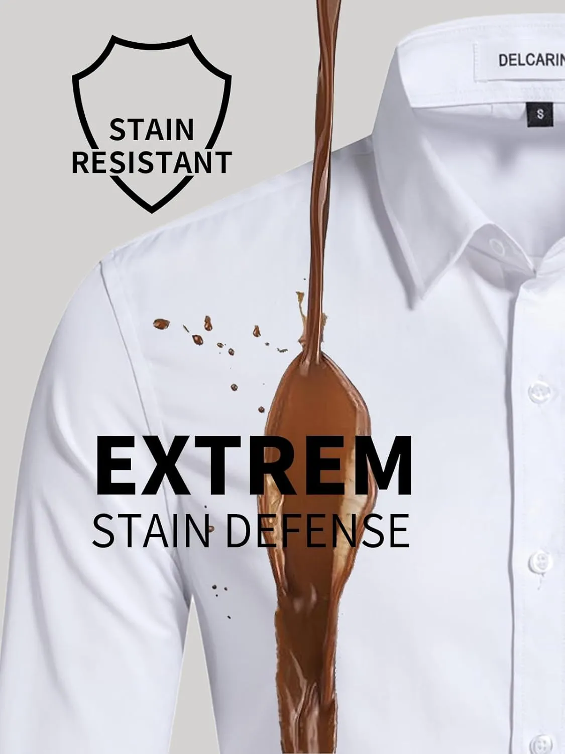 Men's Dress Shirts Stain Sheild Stretch Slim Fit Shirts Wrinkle-Free Formal Business Button Down Shirt