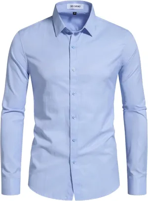 Men's Dress Shirts Stain Sheild Stretch Slim Fit Shirts Wrinkle-Free Formal Business Button Down Shirt