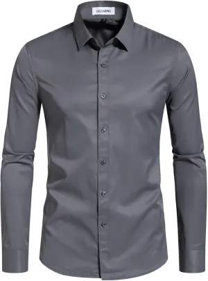 Men's Dress Shirts Stain Sheild Stretch Slim Fit Shirts Wrinkle-Free Formal Business Button Down Shirt