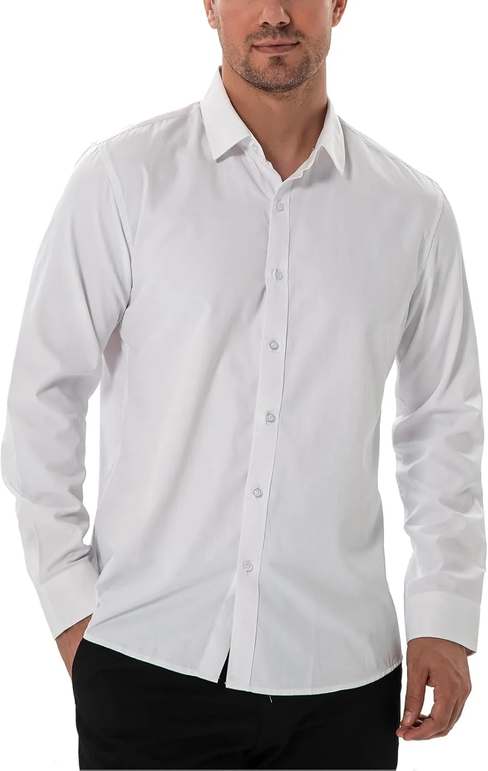 Men's Dress Shirts Stain Sheild Stretch Slim Fit Shirts Wrinkle-Free Formal Business Button Down Shirt