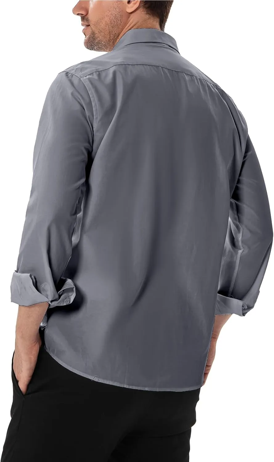 Men's Dress Shirts Stain Sheild Stretch Slim Fit Shirts Wrinkle-Free Formal Business Button Down Shirt