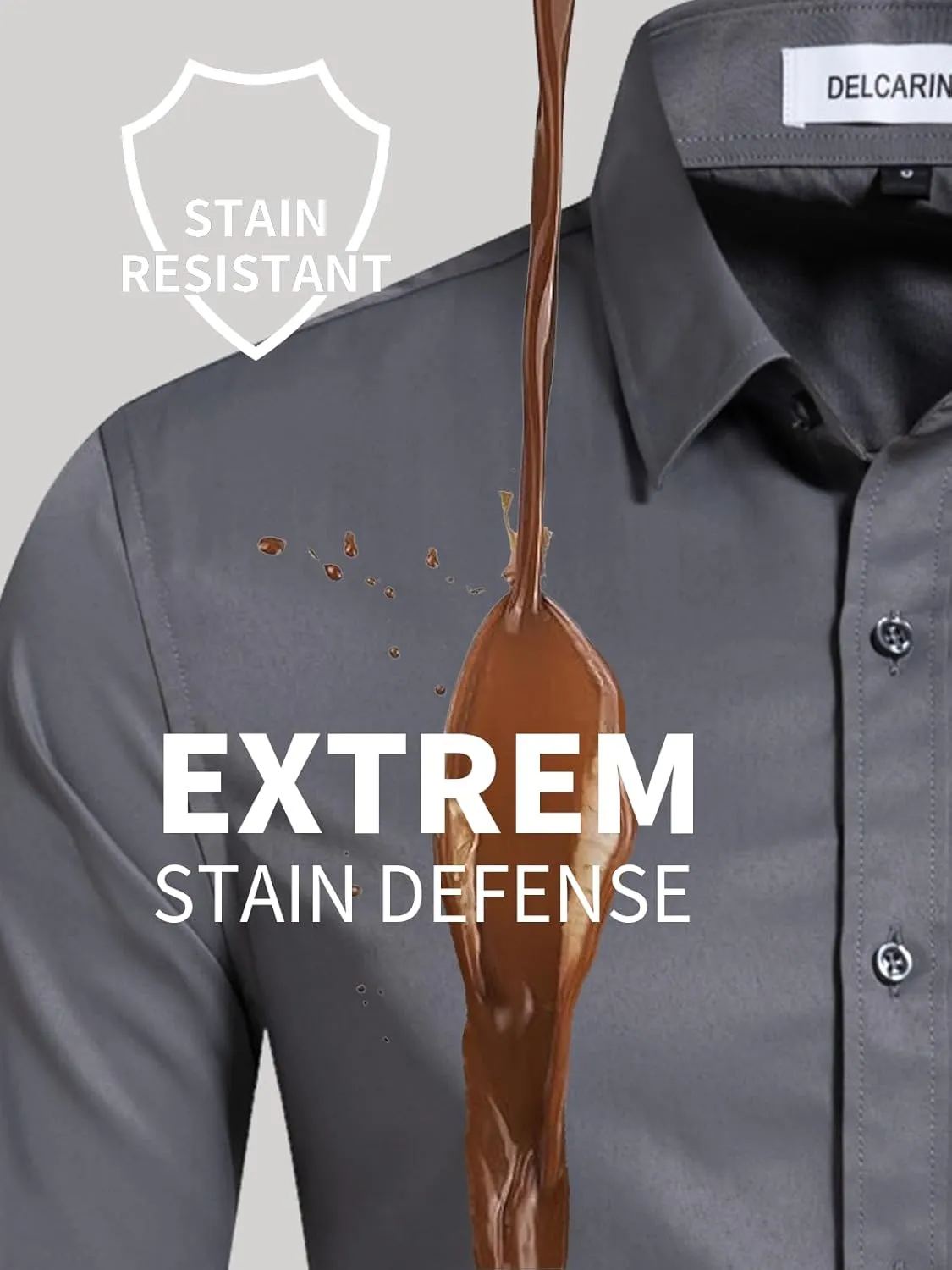 Men's Dress Shirts Stain Sheild Stretch Slim Fit Shirts Wrinkle-Free Formal Business Button Down Shirt