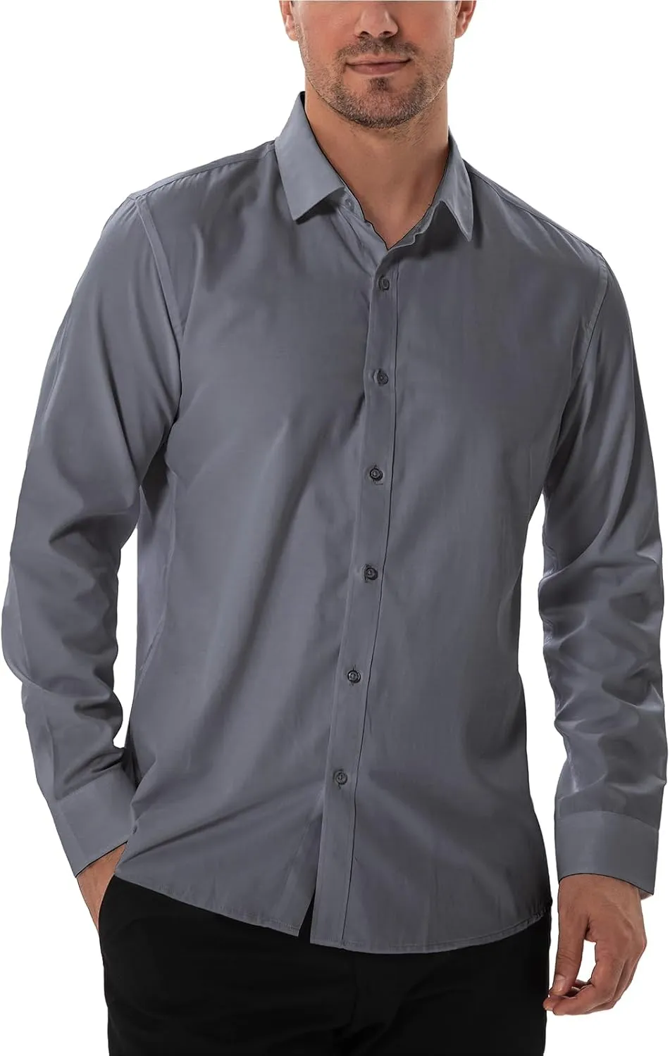 Men's Dress Shirts Stain Sheild Stretch Slim Fit Shirts Wrinkle-Free Formal Business Button Down Shirt