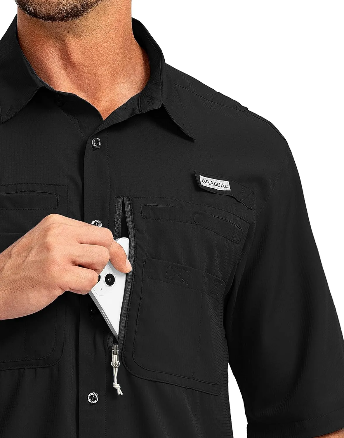 Men's Fishing Shirts with Zipper Pockets UPF 50  Lightweight Cool Short Sleeve Button Down Shirts for Men Casual Hiking