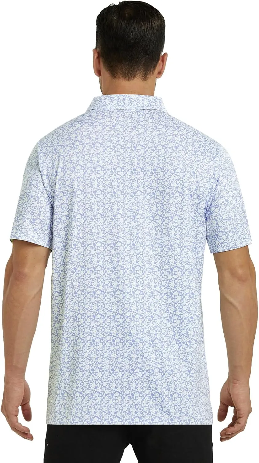 Mens Golf Shirt Seamless Mens Polo Shirts Fashion Print Mens Golf Polo Short Sleeve Dry Fit Golf Shirts for Men