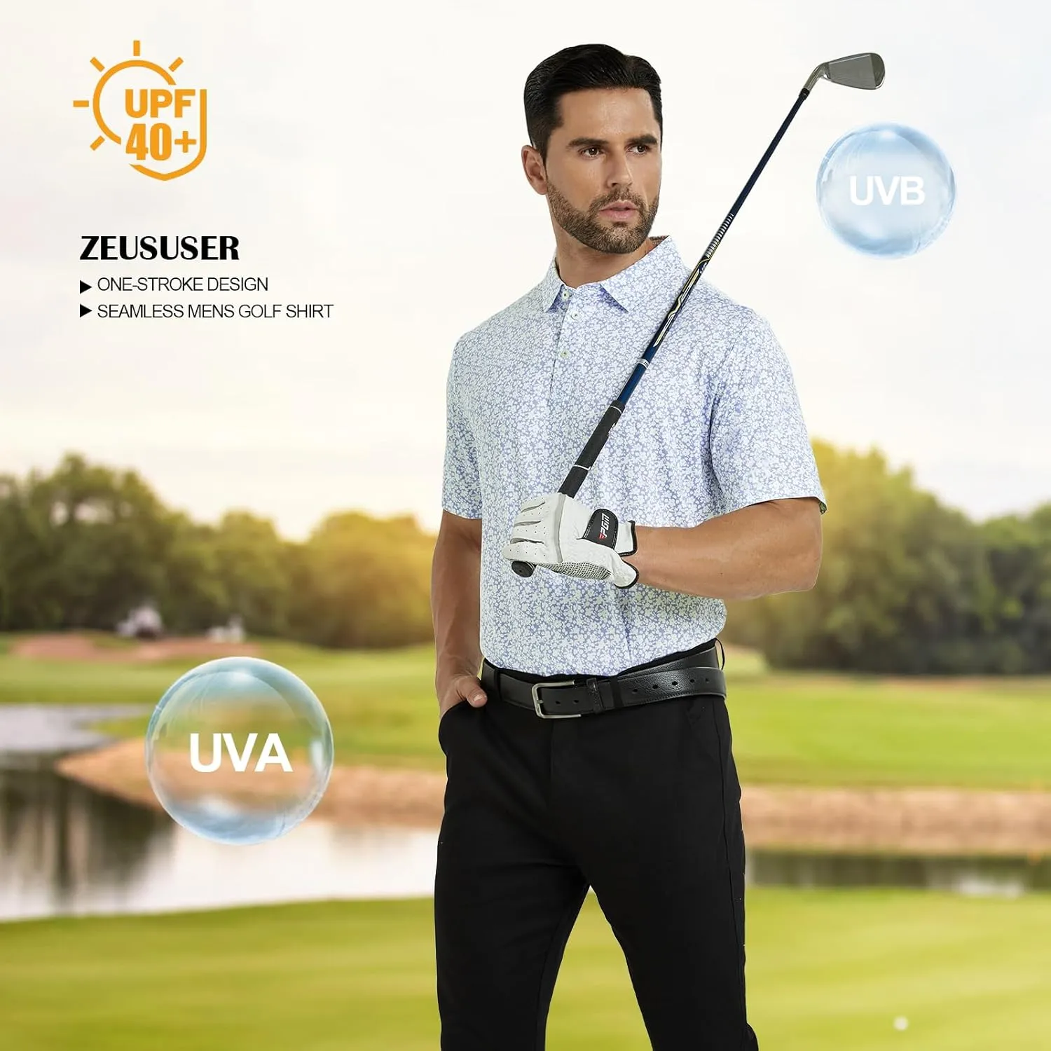 Mens Golf Shirt Seamless Mens Polo Shirts Fashion Print Mens Golf Polo Short Sleeve Dry Fit Golf Shirts for Men