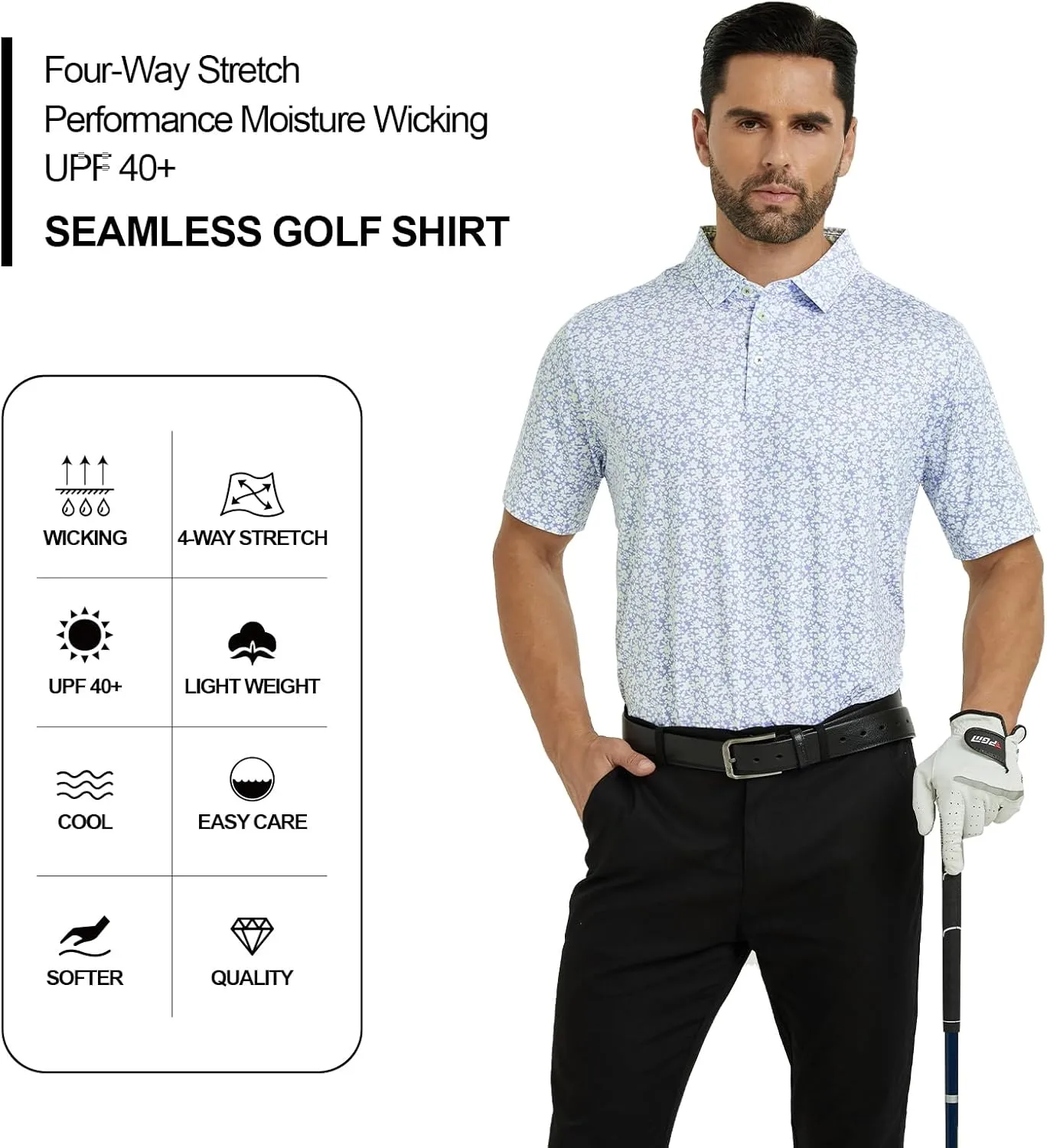 Mens Golf Shirt Seamless Mens Polo Shirts Fashion Print Mens Golf Polo Short Sleeve Dry Fit Golf Shirts for Men