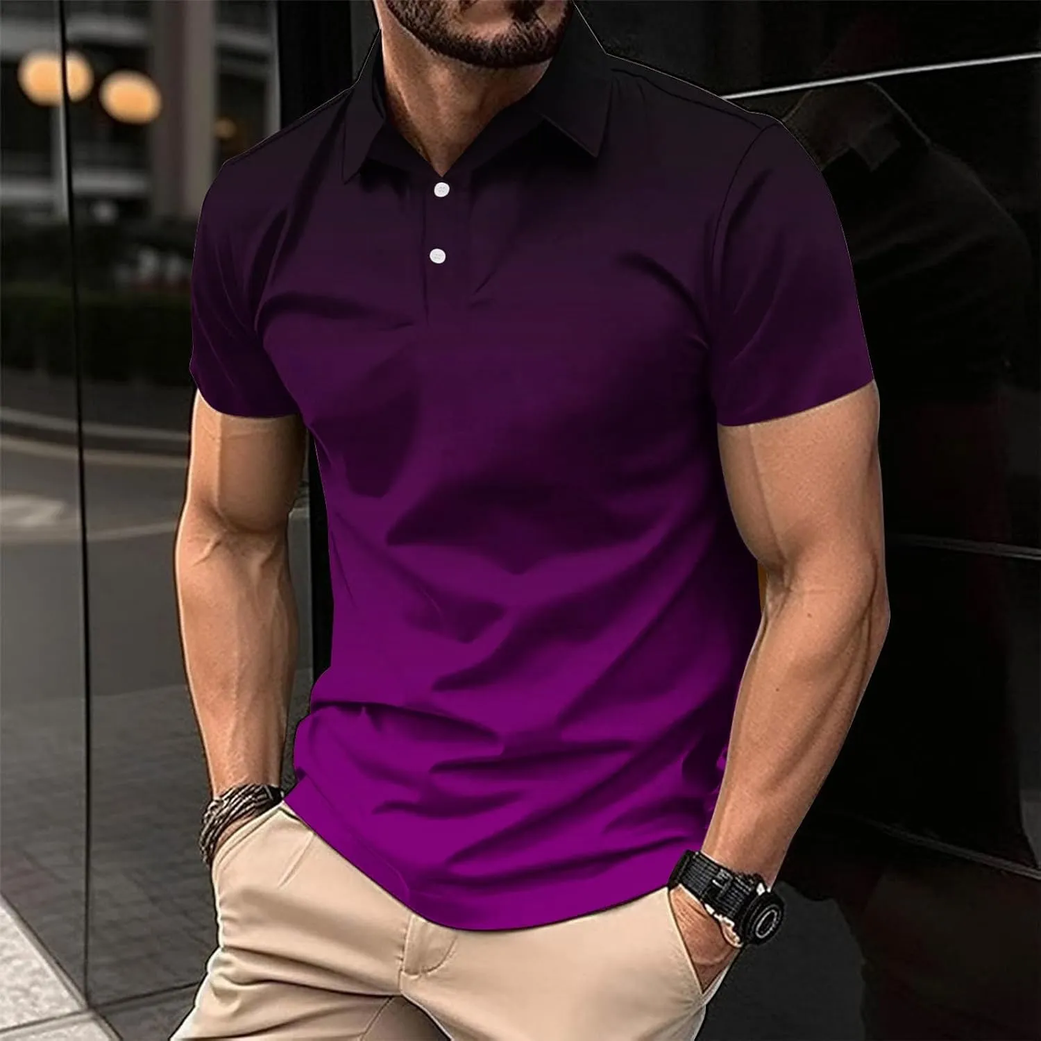 Mens Golf Shirts Quick Dry Short Sleeve Shirt 1/4 Button Down Shirts Lapel Casual T Shirt Moisture Wicking T-Shirt