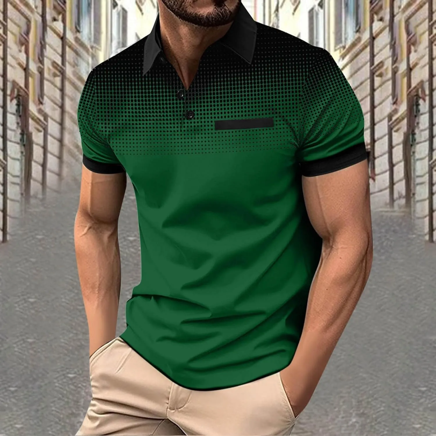 Mens Golf Shirts Quick Dry Short Sleeve Shirt 1/4 Button Down Shirts Lapel Casual T Shirt Moisture Wicking T-Shirt