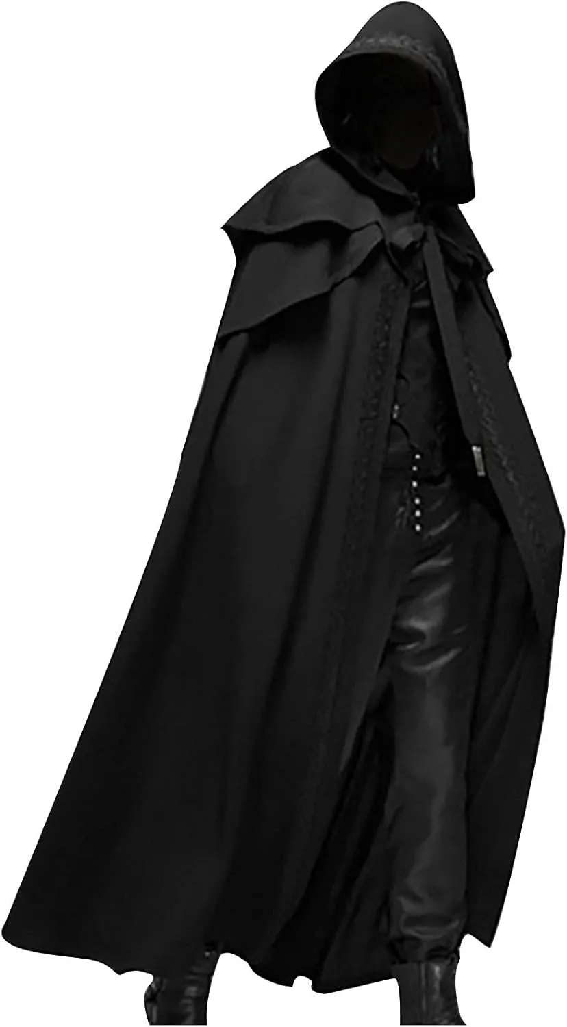 Men's Halloween Hooded Cloak Full Length Cape Costume Fashion Casual Party Stage Retro Gothic Solid Cosplay Tops