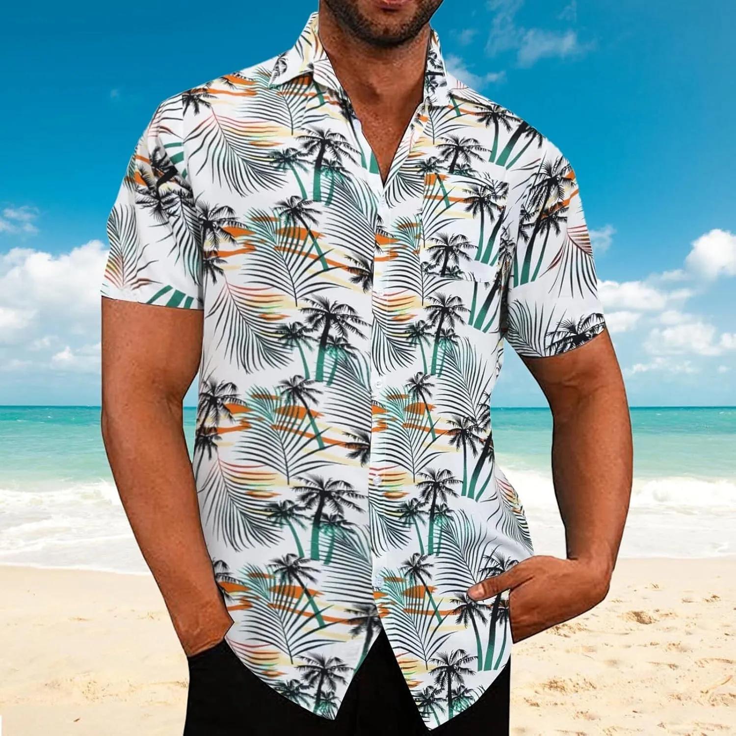 Men's Hawaiian Shirts Casual Button Down Shirts Tropical Beach Resort Short Sleeve